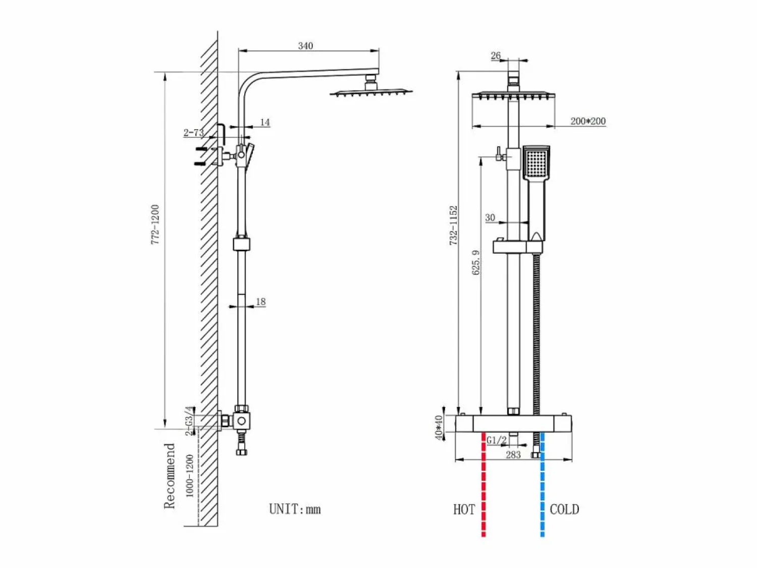 Aica Columna de Ducha Termostática - Mate, Alcachofa Cuadrada+Raciador Superior Grande 20cmx20cm Negro