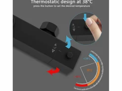 Sale Aica Columna de Ducha Termostática mate alcachofa cuadrada y ducha superior grande Negro