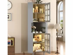 ModernLuxe Columna de esquina de baño - con iluminación LED - con 2 puertas - con 4 estantes - con estantes abiertos -