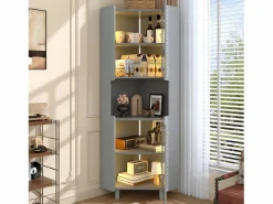 ModernLuxe Columna de esquina de baño - con iluminación LED - con 2 puertas - con 4 estantes - con estantes abiertos -