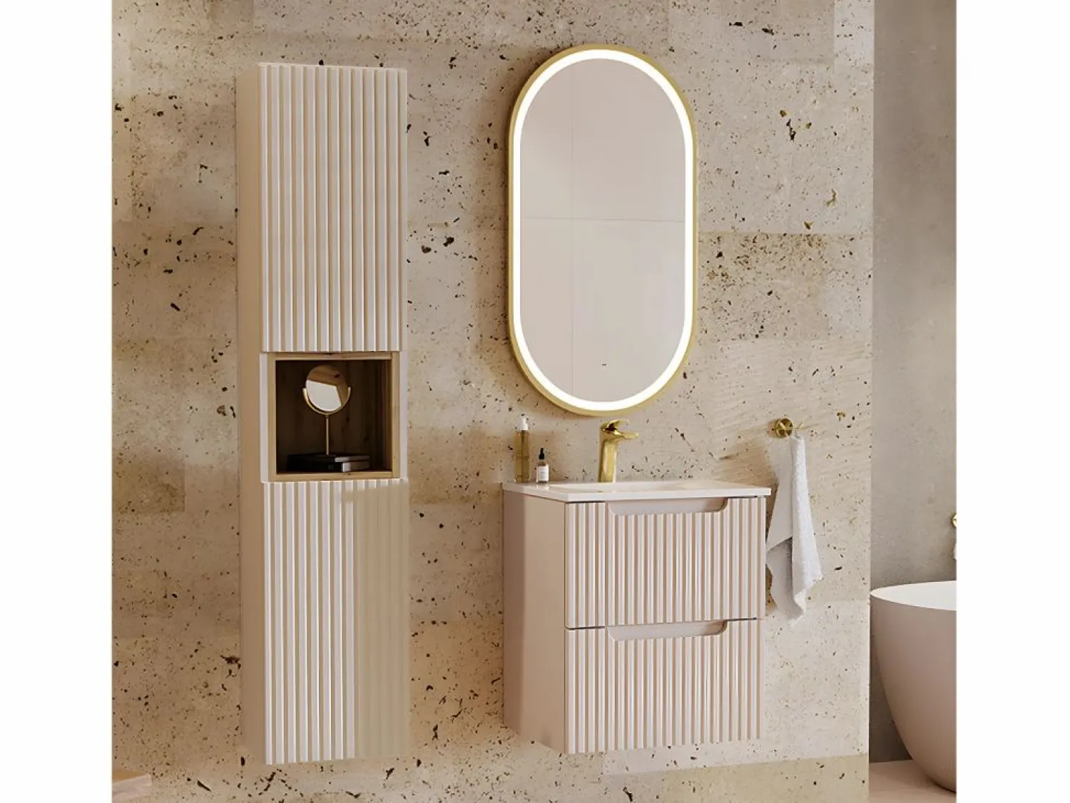 Best Petits-Meubles Columna de pared 2 puertas 1 compartimiento Riva Cachemira y Madera Beige