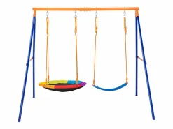 Online Columpio con Estructura en Forma de A de SucceBuy, 1 Columpio con Platillo y 1 Columpio con Cinturón, Soporte de Metal para Patio Trasero Columpio