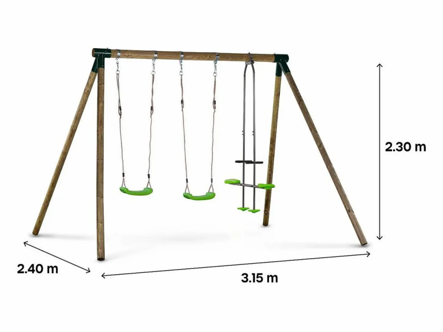 Habitat et jardin Columpio de madera "Lana" - Con 2 columpios y 1 cara a cara