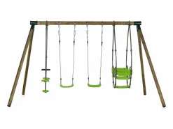 Habitat et jardin Columpio de madera "Nelio" - Con 2 columpios, 1 cara a cara y 1 cesta