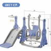 Discount Columpio infantil 4 en 1 con tobogán, escalera, columpio y aro de baloncesto - Interior/Exterior - Azul