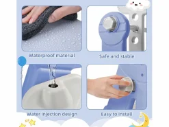 Discount Columpio infantil 4 en 1 con tobogán, escalera, columpio y aro de baloncesto - Interior/Exterior - Azul