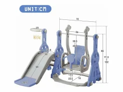 Columpio infantil con tobogán, escalera y columpio con canasta de baloncesto - Parque infantil 4 en 1 - Uso interior y exterior - Azul
