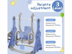 Columpio infantil con tobogán, escalera y columpio con canasta de baloncesto - Parque infantil 4 en 1 - Uso interior y exterior - Azul