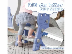Columpio infantil con tobogán, escalera y columpio con canasta de baloncesto - Parque infantil 4 en 1 - Uso interior y exterior - Azul