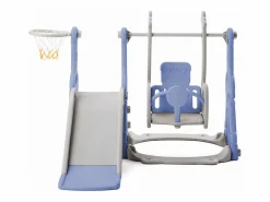 Columpio infantil con tobogán, escalera y columpio con canasta de baloncesto - Parque infantil 4 en 1 - Uso interior y exterior - Azul