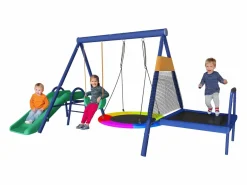 Discount Columpio infantil multifuncional para exterior - 335 x 198 x 183 cm - de acero - con tobogán - Columpio
