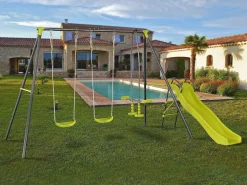 Habitat et jardin Columpio metálico "Enzo II" con tobogán - 4 aparatos - Verde