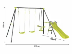 Habitat et jardin Columpio metálico "Enzo II" con tobogán - 4 aparatos - Verde