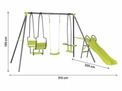 Hot Habitat et jardin Columpio metálico "Ludo II" con tobogán y 4 aparatos - Verde Verde claro
