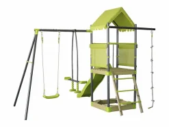 Habitat et jardin Columpio metálico "Sohane" con tobogán y arenero - Verde