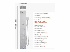 Clearance Coluna de Duche SucceBuy con Chuveiro Efeito Chuva en Acero Inoxidable, Torneira 4 Funciones, 6 Jatos Corporais, Chuveiro de Mão, 124 cm Plateado