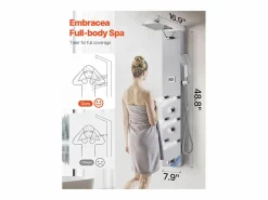 Clearance Coluna de Duche SucceBuy con Chuveiro Efeito Chuva en Acero Inoxidable, Torneira 4 Funciones, 6 Jatos Corporais, Chuveiro de Mão, 124 cm Plateado