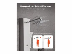 Clearance Coluna de Duche SucceBuy con Chuveiro Efeito Chuva en Acero Inoxidable, Torneira 4 Funciones, 6 Jatos Corporais, Chuveiro de Mão, 124 cm Plateado