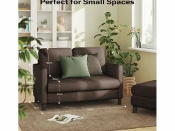 Combustible sofá de terciopelo marrón de peluche de 2 a 2 años, con un asiento profundo de 55 cm y reposabrazos - 128x78x89cm Todos Los Sofás|Sofá Escandinavo