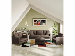 Combustible sofá de terciopelo marrón de peluche de 2 a 2 años, con un asiento profundo de 55 cm y reposabrazos - 128x78x89cm Todos Los Sofás|Sofá Escandinavo