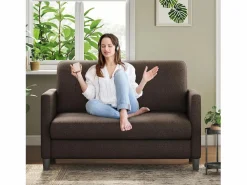 Combustible sofá de terciopelo marrón de peluche de 2 a 2 años, con un asiento profundo de 55 cm y reposabrazos - 128x78x89cm Todos Los Sofás|Sofá Escandinavo