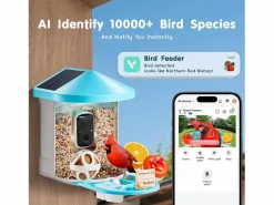 Outlet Comederos para Aves Inteligente SucceBuy con Cámara, 2K HD, Especies IA, Alimentado por Energía Solar Azul