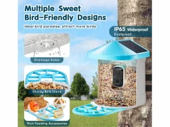 Outlet Comederos para Aves Inteligente SucceBuy con Cámara, 2K HD, Especies IA, Alimentado por Energía Solar Azul