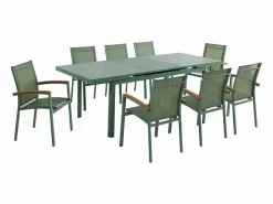 Clearance MYLIA Comedor de jardín aluminio mesa extensible 180/240 y 8 sillones - - NAURU Verde almendra