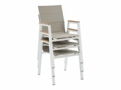 MYLIA Comedor de jardín de aluminio: una mesa L.150 cm y 4 sillones apilables - Natural claro y blanco - LIOUS de