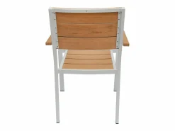 MYLIA Comedor de jardín de aluminio: una mesa de 80 cm y 2 sillones apilables - Natural claro y blanco - NYROS de