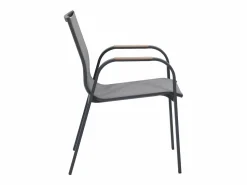 MYLIA Comedor de jardín de aluminio: mesa redonda D.125 cm y 4 sillones - Antracita y natural claro - ZEYVA de