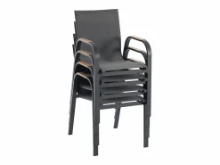 MYLIA Comedor de jardín de aluminio: mesa redonda D.125 cm y 4 sillones - Antracita y natural claro - ZEYVA de