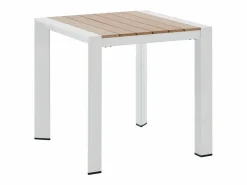 New MYLIA Comedor de jardín de aluminio: una mesa L.80 cm y 2 sillones apilables - Natural claro y blanco - LIOUS de Color natural claro / Blanco