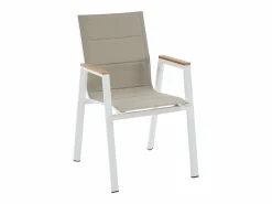 New MYLIA Comedor de jardín de aluminio: una mesa L.80 cm y 2 sillones apilables - Natural claro y blanco - LIOUS de Color natural claro / Blanco