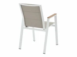 New MYLIA Comedor de jardín de aluminio: una mesa L.80 cm y 2 sillones apilables - Natural claro y blanco - LIOUS de Color natural claro / Blanco