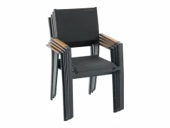 MYLIA Comedor de jardín de aluminio: una mesa extensible L.205/286,5 cm y 10 sillones apilables - Antracita - MACILA de