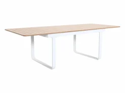 Clearance Comedor de jardín de aluminio: mesa extensible de aluminio L.155/246 cm y 6 sillones - Natural claro y blanco - SERUNO de Comedores De Jardín