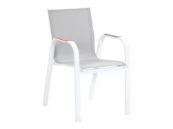 Clearance Comedor de jardín de aluminio: mesa extensible de aluminio L.155/246 cm y 6 sillones - Natural claro y blanco - SERUNO de Comedores De Jardín