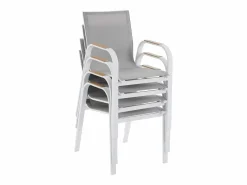 Clearance Comedor de jardín de aluminio: mesa extensible de aluminio L.155/246 cm y 6 sillones - Natural claro y blanco - SERUNO de Comedores De Jardín