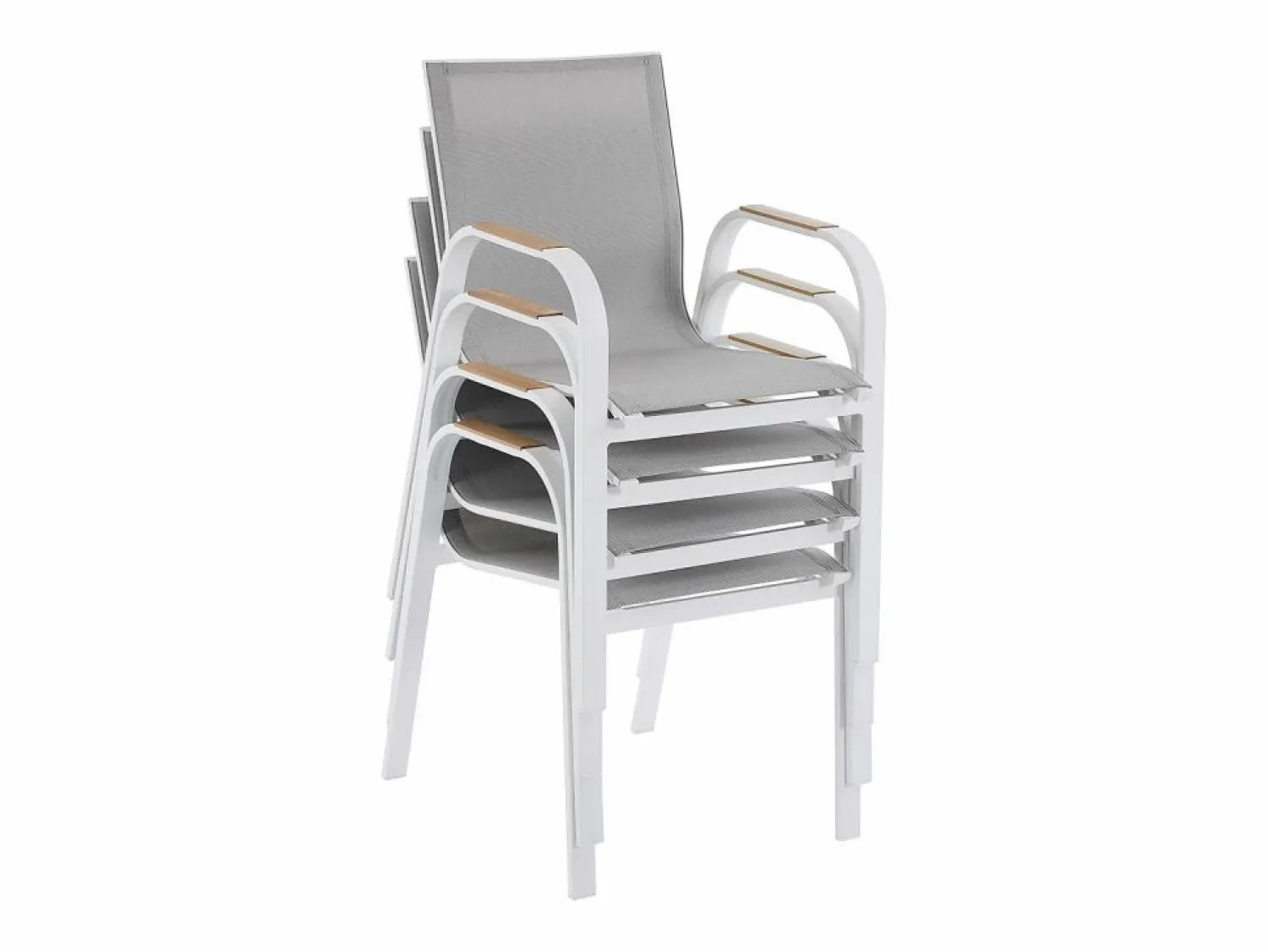 Clearance Comedor de jardín de aluminio: mesa extensible de aluminio L.155/246 cm y 6 sillones - Natural claro y blanco - SERUNO de Comedores De Jardín