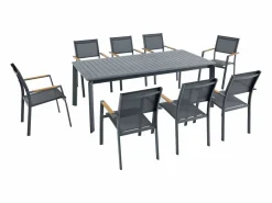 Clearance MYLIA Comedor de jardín de aluminio: una mesa extensible L.205/286.5 cm y 8 sillones apilables - Antracita - MACILA de Gris antracita