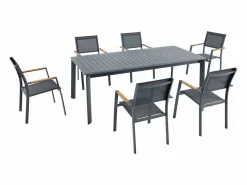 Comedor de jardín de aluminio: una mesa extensible L.205/286,5 cm y 6 sillones apilables - Antracita - MACILA de Comedores De Jardín