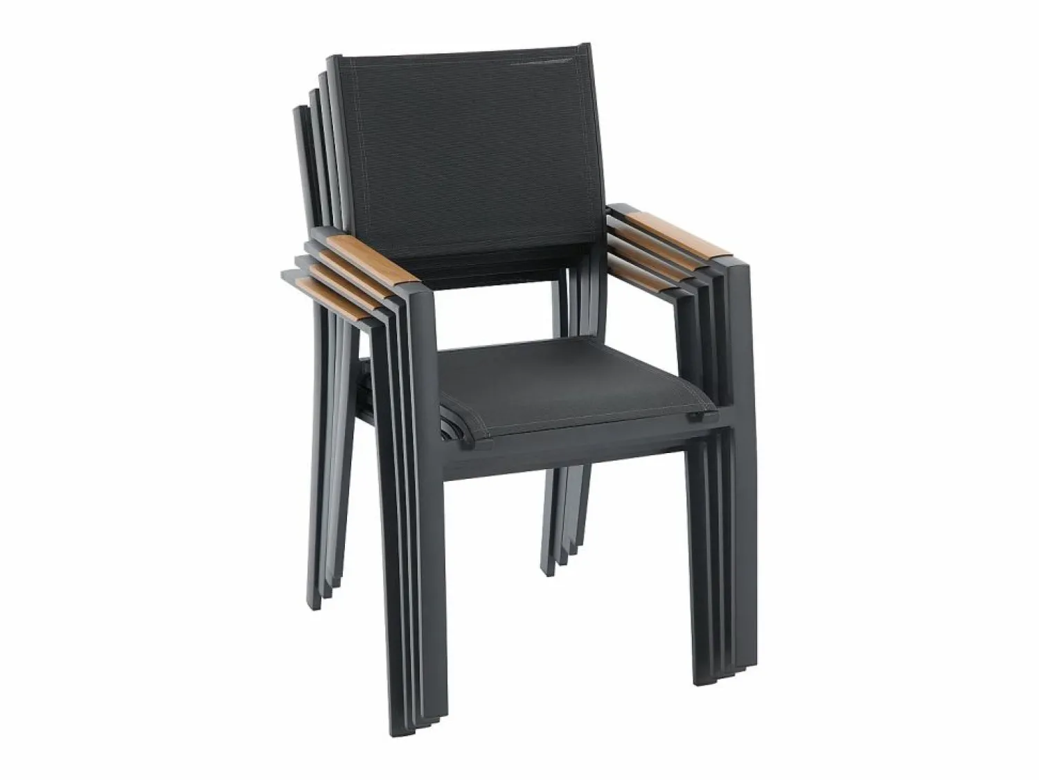 Comedor de jardín de aluminio: una mesa extensible L.205/286,5 cm y 6 sillones apilables - Antracita - MACILA de Comedores De Jardín