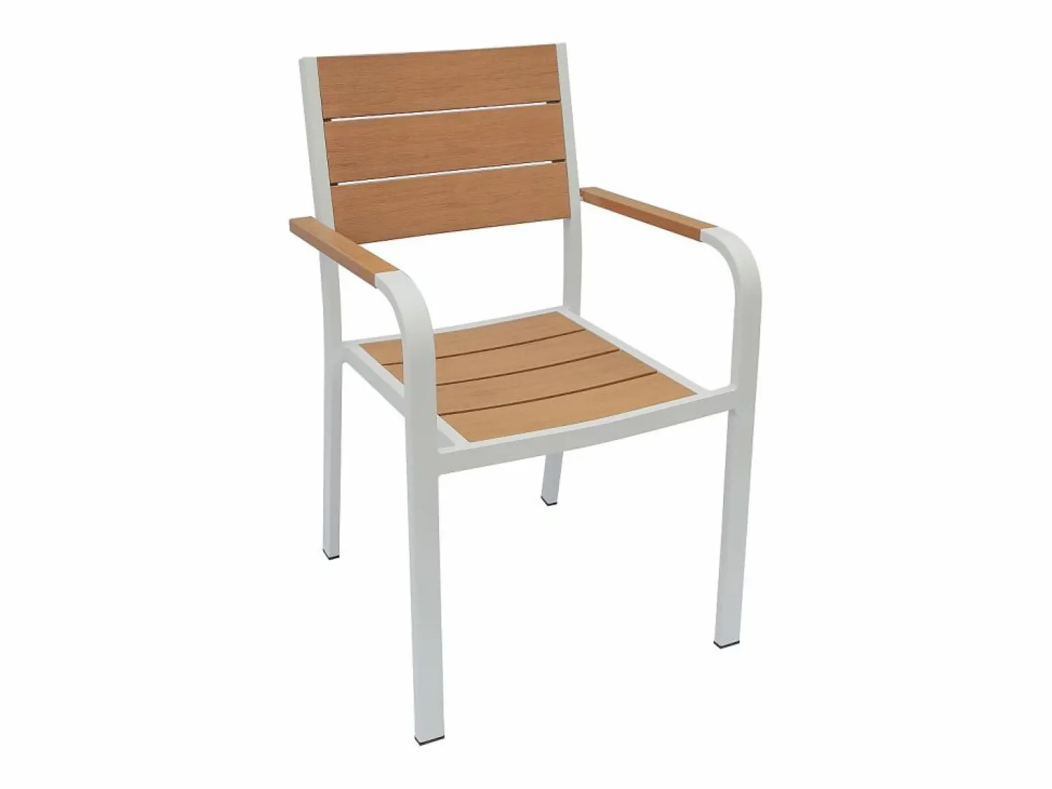 MYLIA Comedor de jardín de aluminio: una mesa de 150 cm y 4 sillones apilables - Natural claro y blanco - NYROS de