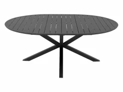 MYLIA Comedor de jardín de aluminio: una mesa redonda extensible L.150/200 cm y 4 sillones apilables - Antracita - VELYRA de