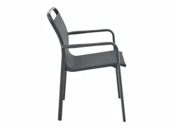 MYLIA Comedor de jardín de aluminio: una mesa redonda extensible L.150/200 cm y 4 sillones apilables - Antracita - VELYRA de