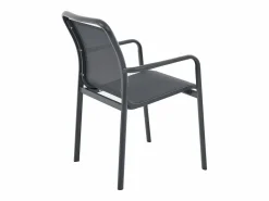 MYLIA Comedor de jardín de aluminio: una mesa redonda extensible L.150/200 cm y 4 sillones apilables - Antracita - VELYRA de