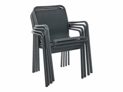 MYLIA Comedor de jardín de aluminio: una mesa redonda extensible L.150/200 cm y 4 sillones apilables - Antracita - VELYRA de