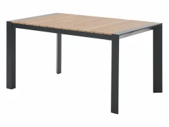 Clearance MYLIA Comedor de jardín de aluminio: una mesa L.150 cm y 6 sillones apilables - Natural claro y antracita - LIOUS de Gris antracita / Color natural claro
