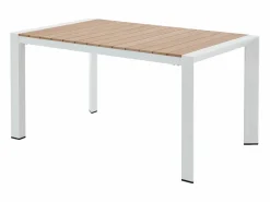 New Comedor de jardín de aluminio: una mesa L.150 cm y 6 sillones apilables - Natural claro y blanco - NYROS de Comedores De Jardín